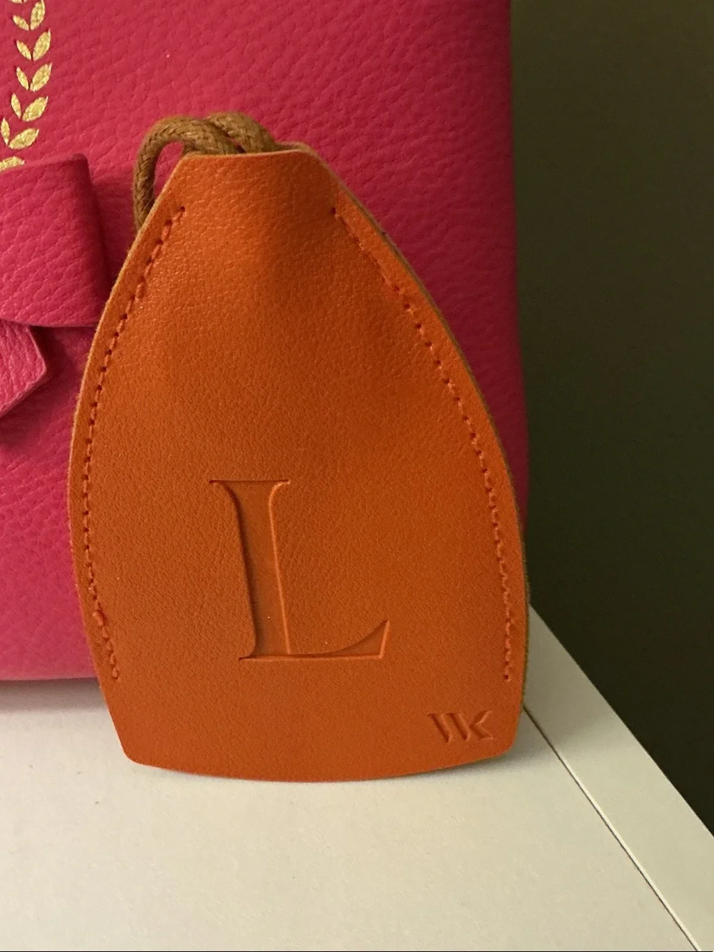 Simply Southern Hot Pink Cosmetic Pouch with Orange Leather Tag Initial “L” EUC